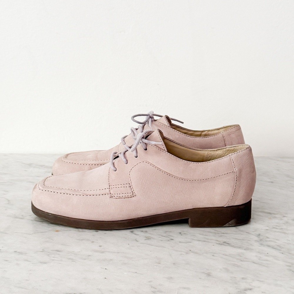 Rockport Oxfords Lace Up Apron Toe 8 Lavender Nubuck Leather Low Block Heel